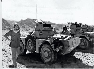 David Nield on a training exercise in Ras Al Khaimah in 1970, with Ferret armoured cars. With him is signals officer Capt Abdullah, who was on loan from Saudi Arabia. Courtesy: Medina Publishing