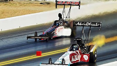 Rod Fuller, right, debuted for the Abu Dhabi/Yas Marina Circuit Drag Racing Team, qualifying third in the Top Fuel division.
