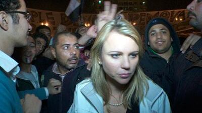 The CBS chief foreign correspondent Lara Logan is pictured in Cairo’s Tahrir Square moments before she was separated from her crew and assaulted on February 11, 2011.