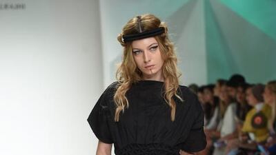 A model walks the runway at the Mashael Alrajhi show. Stuart C. Wilson / Getty Images for Fashion Forward