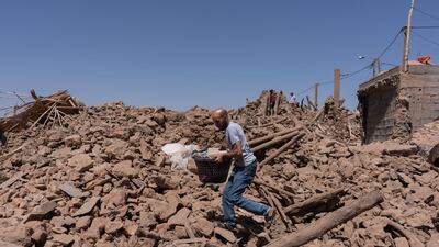 Villagers search the rubble of destroyed buildings after the earthquake near Amizmiz, in El Haouz region of Morocco. Bloomberg