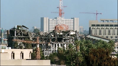 A view dated March 8, 1991 of damage in downtown Baghdad from an Allied air strike or missiles raid. AFP