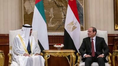 President Sheikh Mohamed speaks with Mr El Sisi as he begins his official visit
