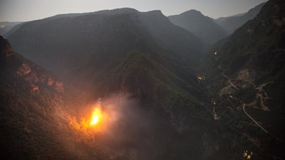A fire blazes in Wadi Jhanam, in north Lebanon. Khaled Taleb for The National