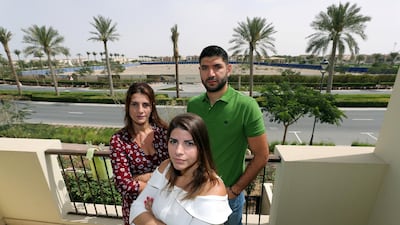 Mira residents Sarah Dabbas (middle), Tamara Jaber and Ghali Al Edwan have said Emaar has failed to deliver on promised amenities for the neighbourhood. Chris Whiteoak / The National