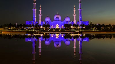 The Hijri light show at Sheikh Zayed Grand Mosque, viewed from Wahat Al Karama, Abu Dhabi. Victor Besa / The National