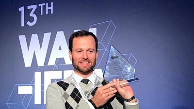 The National's Multimedia Editor Emmanuel Samoglou receives the WAN-IFRA award for the Best Use of Online Video in the Middle East.