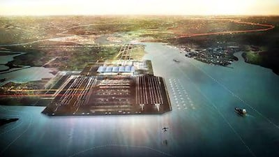 Rendering of the Thames Hub by Foster + Partners, Halcrow and Volterra. Image courtesy Foster + Partners