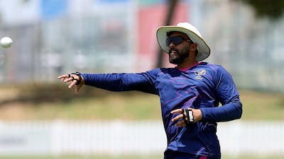 UAE's Alishan Sharafu during a training session at the ICC Academy in Dubai. Chris Whiteoak / The National
