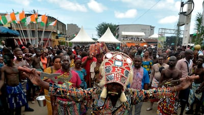 A warrior of the "Blessoue Djehou generation" from an Ebrie village performs a dance. AFP