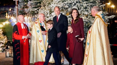 Prince William and Kate arrive with Princess Charlotte and Prince George at Westminster Abbey. PA