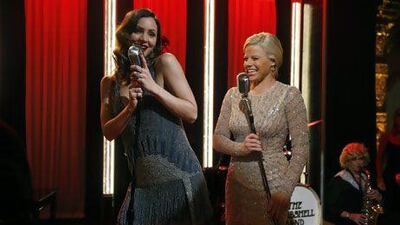 Katharine McPhee, left, and Megan Hilty on the set of Smash. AP / NBC, Will Hart