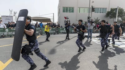 The UAE team, taking part in the UAE SWAT Challenge 2020, start their drill. Antonie Roberson / The National