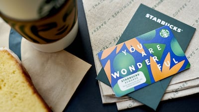 A Starbucks gift card. Mounting product shortages makes giving gift cards a fail-safe way to ensure there are presents under the Christmas tree. Photo: Bloomberg