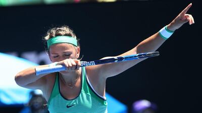 Victoria Azarenka of Belarus celebrates after defeating Naomi Osaka of Japan in their third round match at the Australian Open tennis tournament in Melbourne, Australia, 23 January 2016. EPA/DAVID CROSLING
