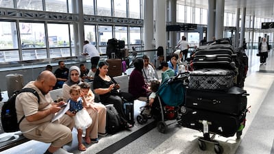 Passengers at Rafic Hariri International Airport in Beirut after flights were cancelled due to the air war between Israel and Iran. EPA