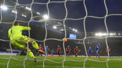 Bournemouth goalkeeper Artur Boruc saves the penalty of Leicester City forward Riyad Mahrez during the two sides’ 0-0 draw. Michael Regan / Getty Images