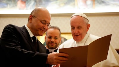 Pope Francis receiving the President of the Republic of Iraq Barham Salih during a private audience at the Vatican, 25 January 2020. AFP