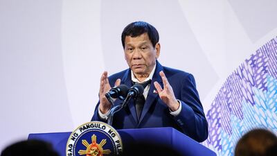 Rodrigo Duterte speaks during a news conference at the Asean Summit in Manila, the Philippines. Duterte lashed out at Justin Trudeau after the Canadian prime minister raised concerns about human rights abuses under the country’s drug war. Bloomberg