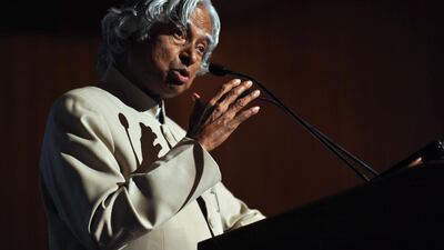 Former Indian President A.P.J. Abdul Kalam addresses the World Hydrogen Technologies Convention in New Delhi in 2009. He was the fourth most searched person in the UAE this year. Manpreet Romana / AFP Photo