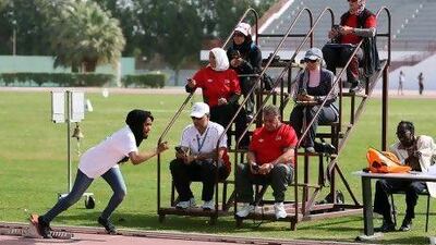 DUBAI , UNITED ARAB EMIRATES - Feb 12 : One of the girl taking part in the trials of 400 meter race for the UAE Olympic women ´ s national team at the Police Stadium in Garhoud area in Dubai. ( Pawan Singh / The National ) For Sports. Story by Ahmed