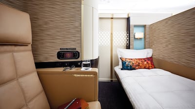 Above, the frist class cabin at Etihad's Airbus A380 aircraft. Courtesy Etihad Airways