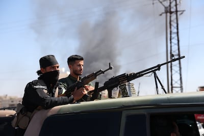 Syrian security forces near Sweida following sectarian clashes between Druze fighters and Bedouin tribes. Getty