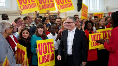 Mr Starmer joins party supporters in a community centre in London as the local elections campaign enters the final straight. Getty Images