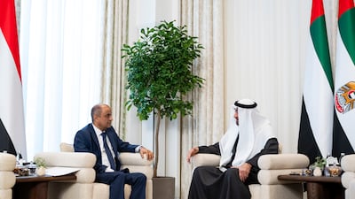 President Sheikh Mohamed meets Salem Saleh bin Braik, Prime Minister of Yemen, at Al Shati Palace, Abu Dhabi. All photos: UAE Presidential Court