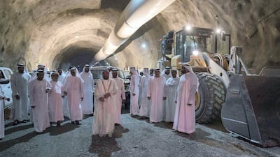 Dr Sheikh Sultan bin Mohammed Al Qasimi, Ruler of Sharjah, inspects one of the five tunnels. Wam