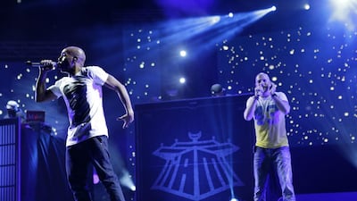 Members of French rap group IAM perform during the 13th Mawazine World Rhythms International Music Festival. Reuters