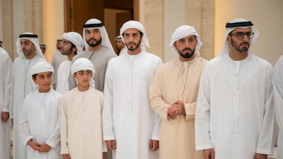 Sheikh Tahnoon bin Hamad bin Tahnoon Al Nahyan and other Sheikhs receive mourners on the passing of Sheikh Tahnoon bin Mohammed, Ruler's Representative in Al Ain Region, at Al Mushrif Palace. Omar Al Askar / UAE Presidential Court