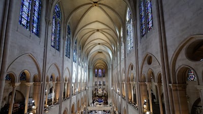 Pope Leo during a celebration of vespers with bishops, priests, deacons, consecrated men and women and seminarians at Notre-Dame Cathedral. Reuters