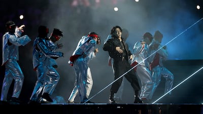 Jungkook performs Dreamers during the opening ceremony of the Qatar World Cup. Getty Images