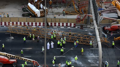 In November 2008, a crane working on track near Emirates Tower toppled, leading to the closure of parts of Sheikh Zayed Road. Paulo Vecina / the National