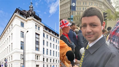Left: Cleveland Clinic’s London hospital. Right: NHS patient Alexander Seale was back at work covering the Coronation just weeks after 12 hour pioneering brain surgery to cure his lifelong battle with epilepsy. Photo: Cleveland Clinic / Alexander Seale