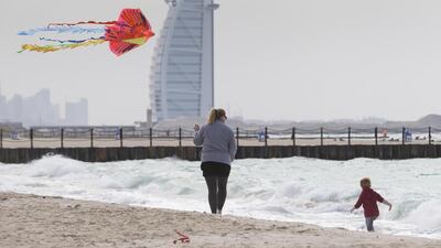 The windy weather in Dubai on Thursday was perfect for a visit to Kite Beach in Jumeirah to ... well, fly a kite. Antonie Robertson / The National