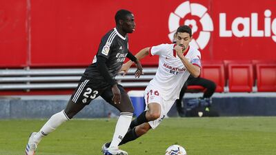 Sevilla FC's Jesus Navas with Real Madrid's Ferland Mendy. EPA