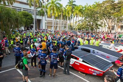Racing teams preparing for the start of the World Solar Challenge. Glenn Campbell/EPA