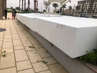 Rakan and Myra were trapped under this advertising board when it fell collapsed. Courtesy: Rawia Hammouri