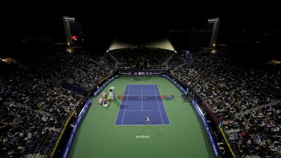 Stefanos Tsitsipas on his way to winning the men's singles at the Dubai Championships in the final against Felix Auger Aliassime. Reuters