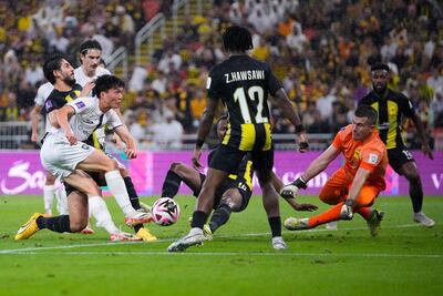 Al Ittihad goalkeeper Marcelo Grohe in action during the Club World Cup match against Auckland City in Jeddah. AP