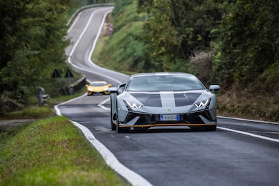 Lamborghini Huracans on the road during their V10 drive across Italy