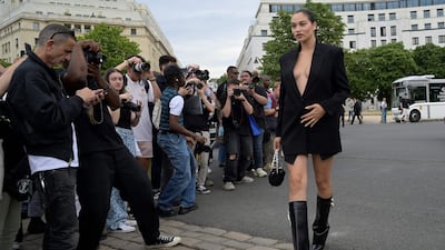 Australian model Shanina Shaik arrives to attend the Givenchy show. AFP