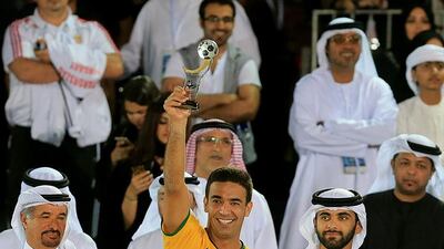 Brazil lifted the Beach Soccer Intercontinental Cup trophy after defeating Russia 3-2 in extra time at Dubai International Marine Club in Dubai on November 8, 2014. Satish Kumar / The National