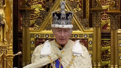 Britain's King Charles III during the State Opening of Parliament at the Palace of Westminster in London on November 7, 2023. AP