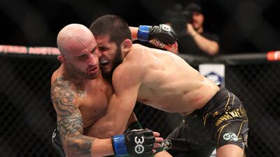Alex Volkanovski and Islam Makhachev fight during their lightweight title bout at UFC 284 at RAC Arena in Perth, Australia on February 12, 2023. Getty