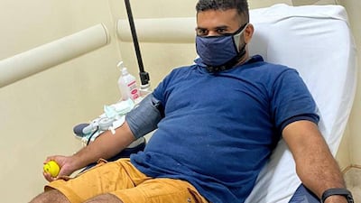 A volunteer donating blood to help save the lives of survivors of the Air India Express flight from Dubai that crash landed at Kozhikode in Kerala on Friday. Courtesy: Blood Donors Kerala