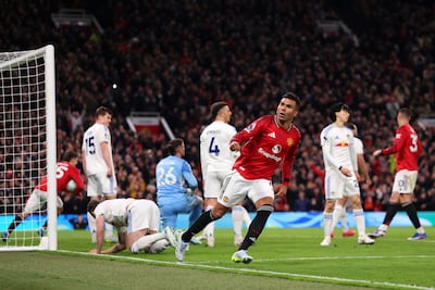 Casemiro of Manchester United celebrates scoring his team's goal in a 2-1 defeat to Leeds. Getty Images