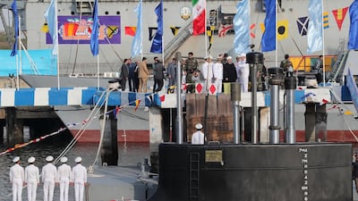 Iranian President Hassan Rouhani attends the inauguration of the Fateh submarine at Bandar Abbas port on February 17, 2019. Iranian Presidency Office via AP